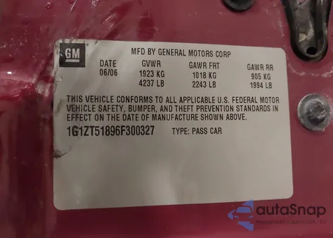 2006 Chevrolet Malibu Lt from USA, damaged, VIN 1G1ZT51896F300327